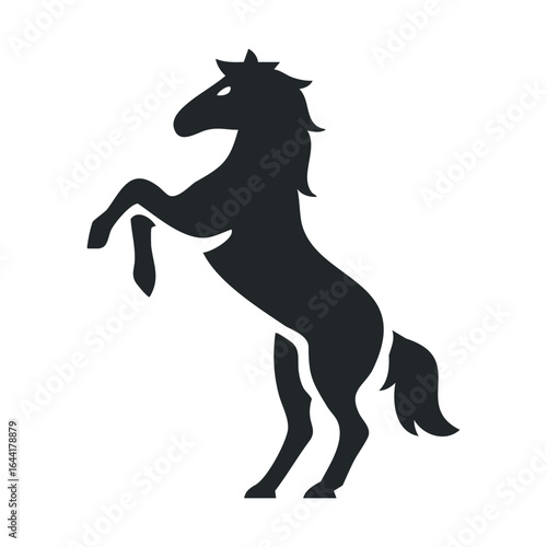 Silhouette of rearing horse on white background