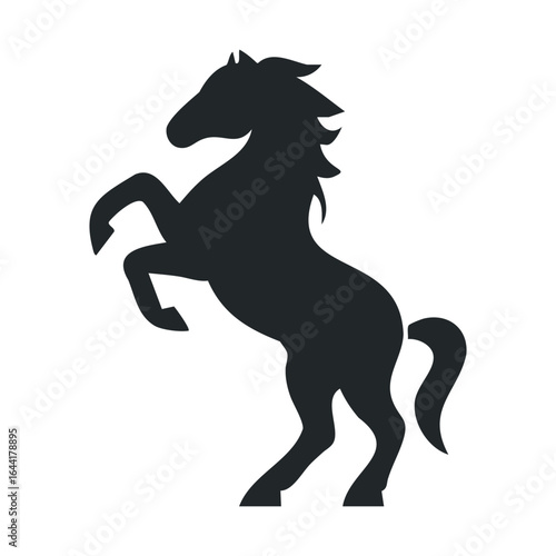 Silhouette of a rearing horse in dynamic pose on a white background