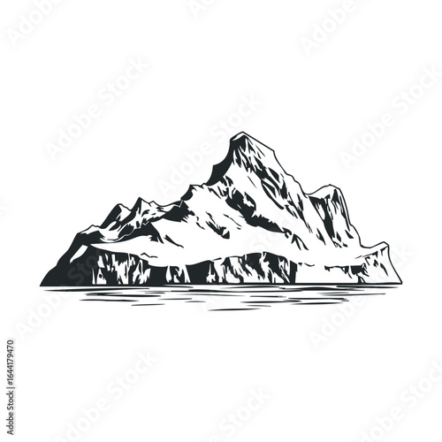 Monochrome mountain outline with reflective water surface