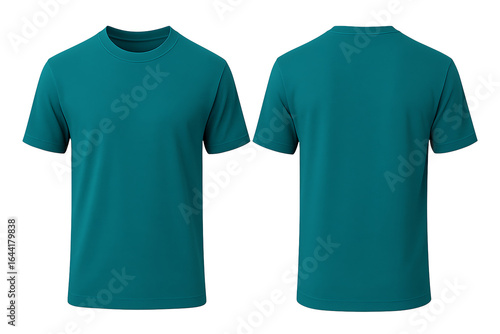 Teal blue short sleeve t-shirt front and back view mockup isolated on transparent background