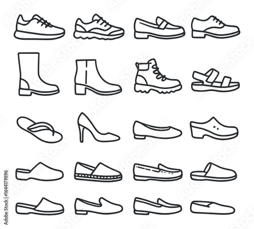 Variety of footwear collection featuring different styles and types of shoes