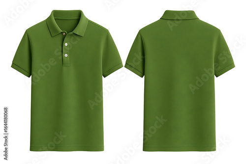 Olive green short sleeve polo t-shirt front and back view mockup isolated on transparent background