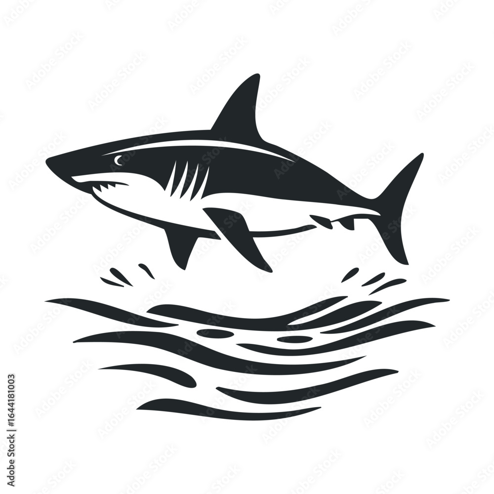 Fototapeta premium Monochrome shark illustration in dynamic ocean scene