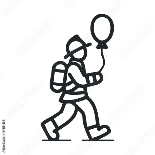 Firefighter icon: simplified black and white illustration of firefighter with balloon