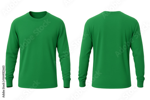 Green long sleeve t-shirt front and back view mockup isolated on transparent background
