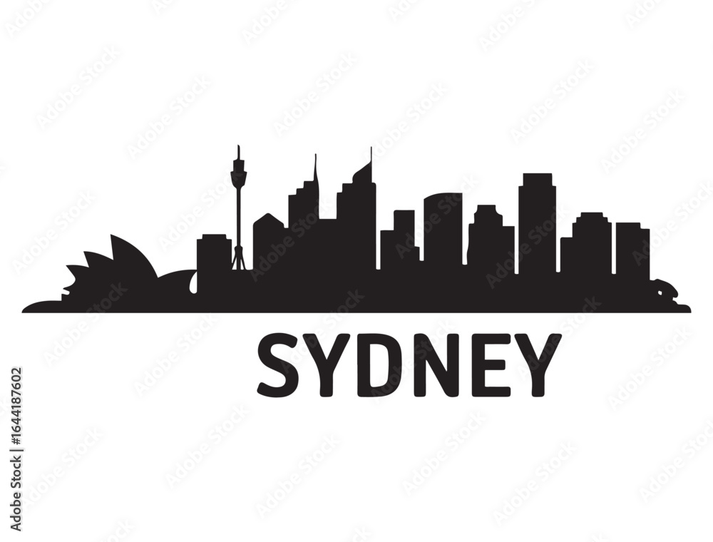 Fototapeta premium Sydney skyline silhouette. Vector illustration. Vector black silhouette. with white background.