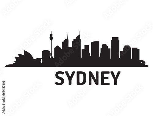 Sydney skyline silhouette. Vector illustration. Vector black silhouette. with white background.
