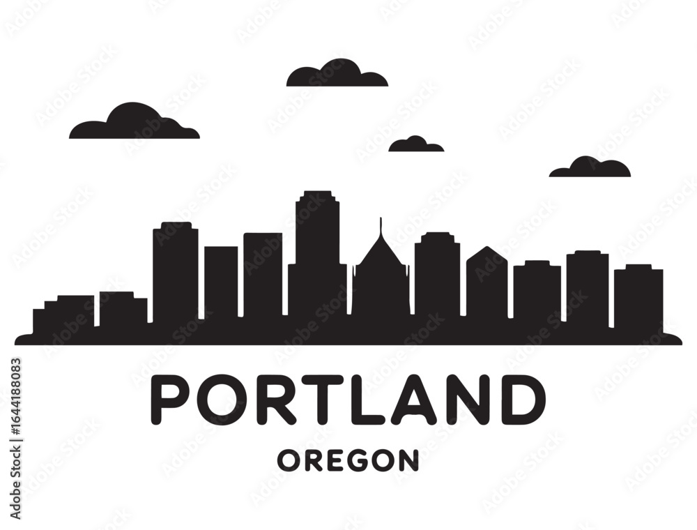 Fototapeta premium Portland skyline silhouette. Landscape Portland, Oregon. Vector illustration. Vector black silhouette. with white background.