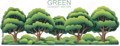 PriGreen forest trees illustration, eco-friendly nature landscape, environmental conservation background, lush woodland scene, vector art, sustainable design, foliage, greenerynt