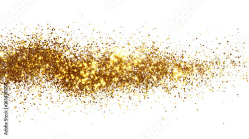 Gold Sparkle light glitter particle. Falling particles of light on white background. Stardust glow PNG. Glowing light confetti, Golden glitter bright. Luxury holiday decoration design elements