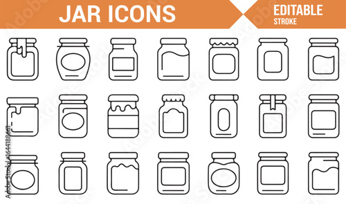 Icon Set of Various Jars for Storage, Canning, and Preservation