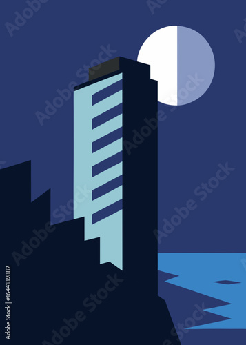 high rise cliff overlooking moonlit ocean