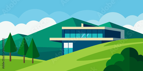hilltop office building overlooking sprawling greenery