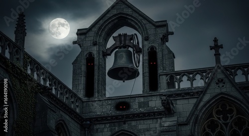 Eerie Bell Tower Under a Full Moon