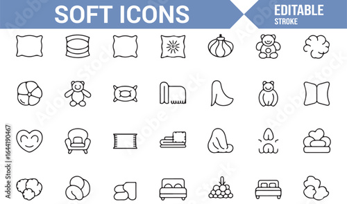 Icon Set of Soft Household Items for Comfort and Relaxation
