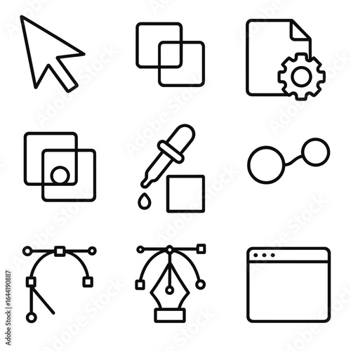 Desktop Publishing Icons. Line style icons of desktop publishing software tools: selection tool icon, pathfinder merge icon,
