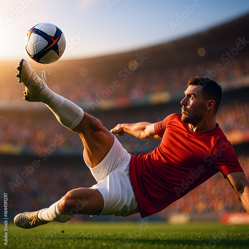 Soccer Player Performing Overhead Kick on Field
