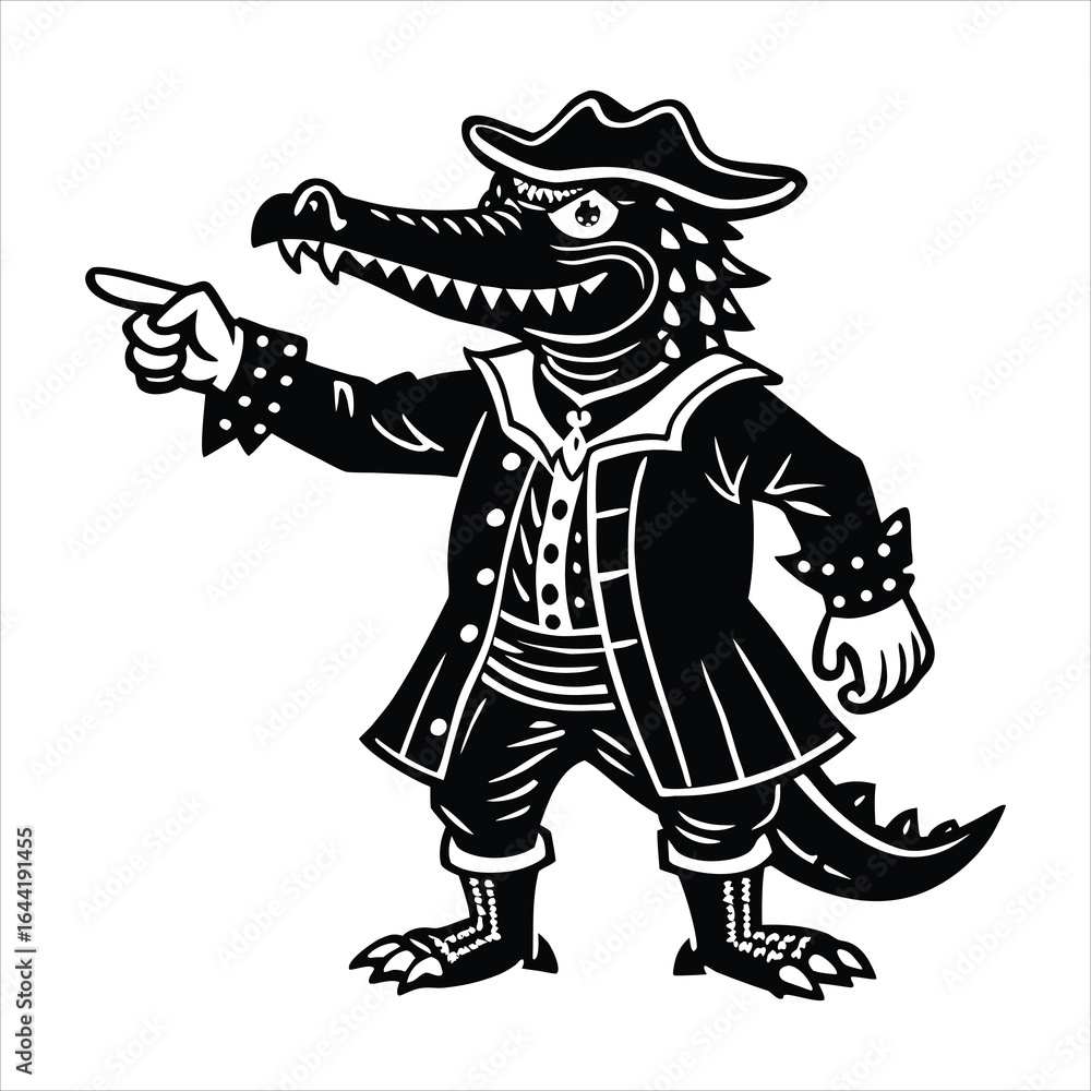 Fototapeta premium Alligator dressed as a pirate pointing forward 