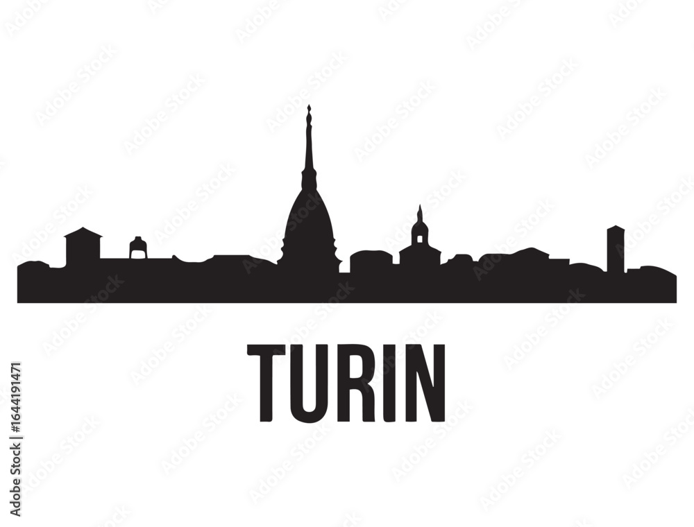Fototapeta premium Turin skyline silhouette. Landscape Turin, Italy. Vector illustration. Vector black silhouette. with white background.
