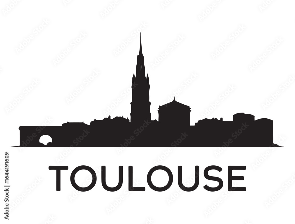Fototapeta premium Toulouse skyline silhouette. Landscape Toulouse, France. Vector illustration. Vector black silhouette. with white background.