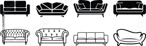  collection of sofa illustrations isolated on white background, showcasing various styles and designs for home interior, furniture, and living room decor