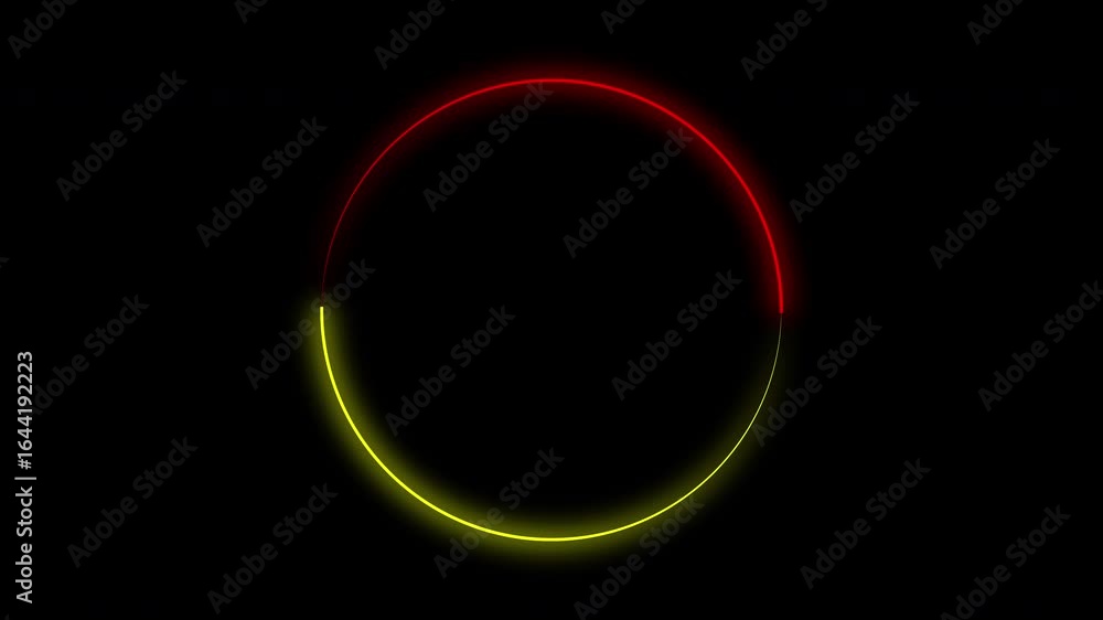 Glowing circular outline frame on black background. Half red and half yellow contour rotates clockwise in a seamless loop. 4K horizontal video, perfect for dynamic visual effects. Glowing circular outline frame on black background. Half red and half yellow contour rotates clockwise in a seamless loop. 4K horizontal video, perfect for dynamic visual effects.