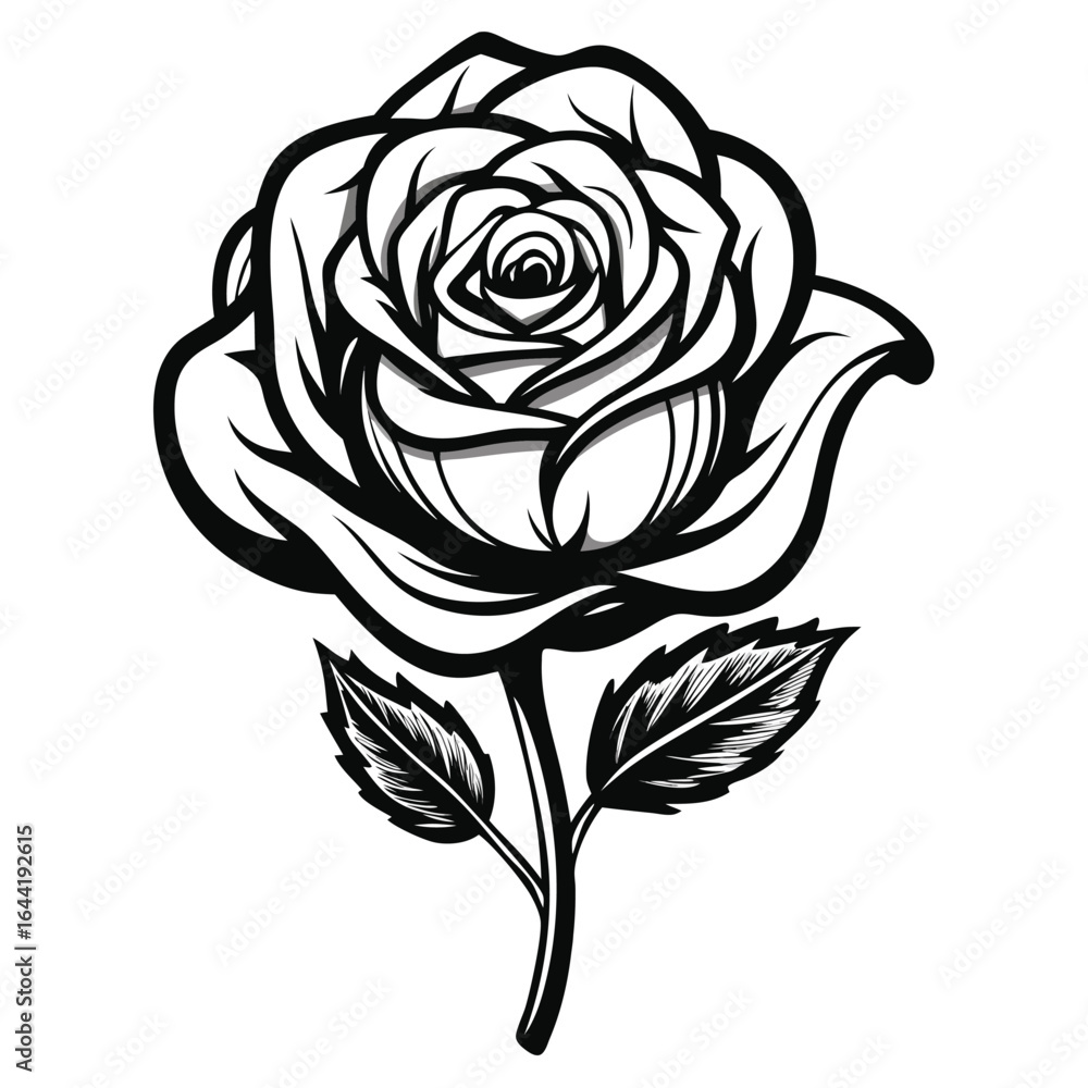 custom made wallpaper toronto digitalBlack and white illustration of a single rose with two leaves flower