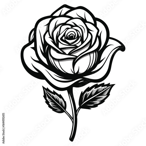 Wallpaper Mural Black and white illustration of a single rose with two leaves flower Torontodigital.ca