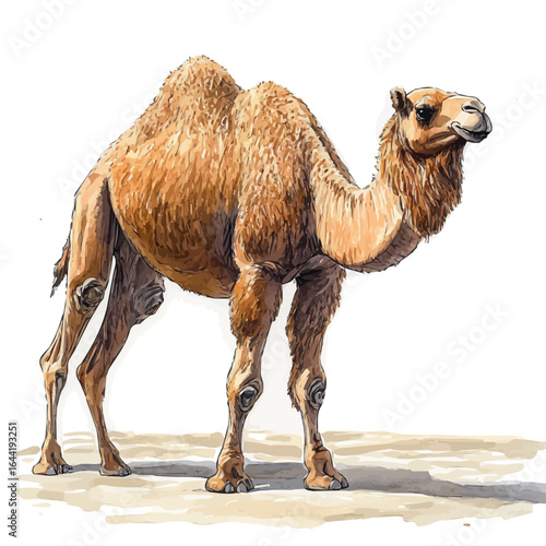 Bactrian Camel, watercolor painting vector, isolated on a white background.