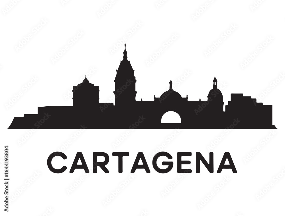 Obraz premium Cartagena skyline, monochrome silhouette. Vector illustration. Vector black silhouette. with white background.