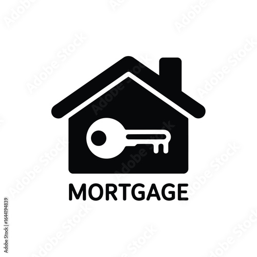 Mortgage Icon Depicting Homeownership Featuring a Black House Silhouette With a Key in Center