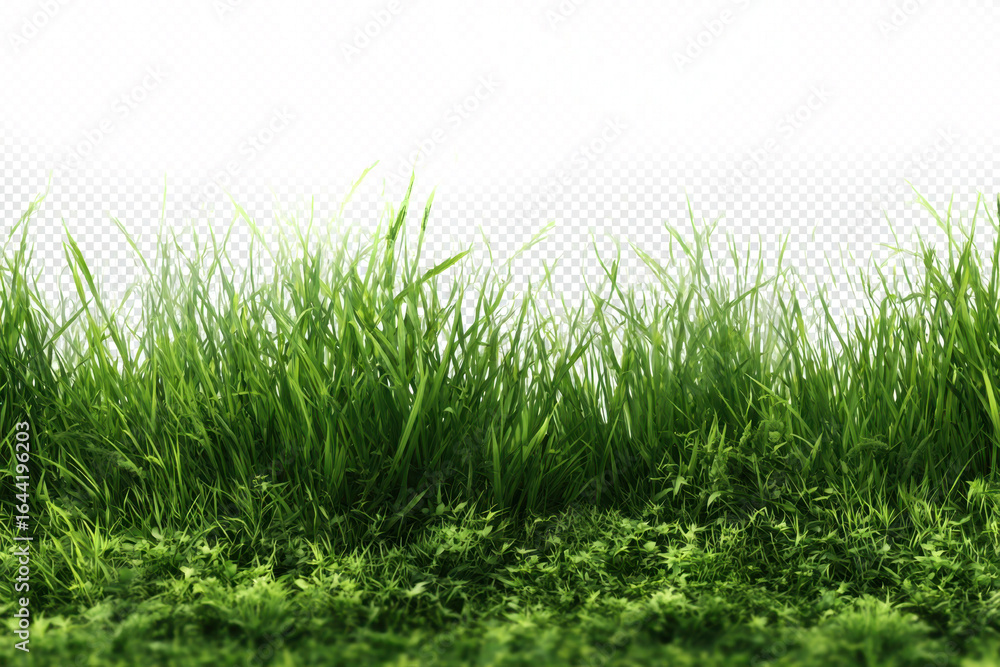 Fototapeta premium Natural green grass fresh spring summer field on transparent background. Natural spring decoration design elements