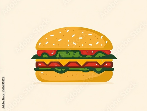 Minimalist hamburger flat vector dual-color scheme, soft pastels no shadow for menu icons, healthy food apps, kids packaging