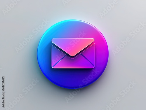 Gradient envelope glass-morphic button minimalist vector, matte plastic texture white background for UI/UX, email apps, web login