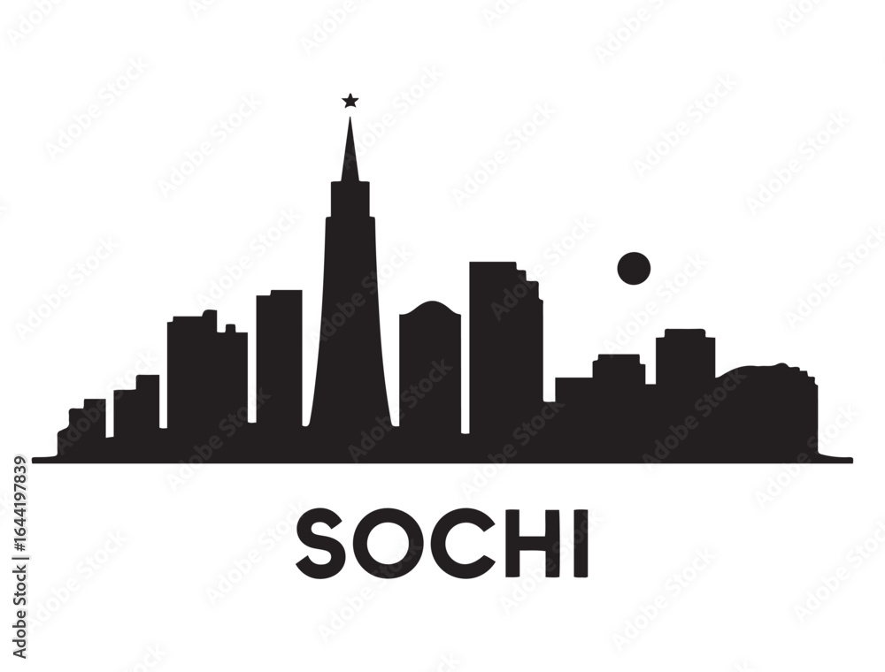 Obraz premium Sochi skyline silhouette. Landscape Sochi, Russia. Vector illustration. Vector black silhouette. with white background.