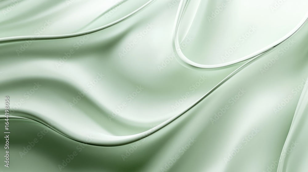 Obraz premium Abstract Green Satin Texture: A close-up shot of flowing, light green satin fabric. The elegant curves and gentle waves of the material create a sense of luxury.