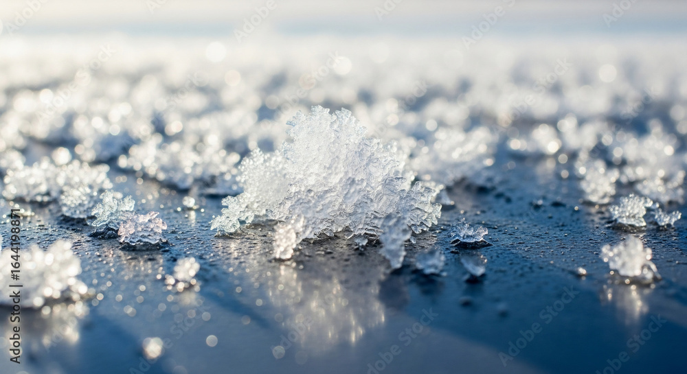 Obraz premium Closeup of Sparkling Ice Crystals Reflecting Light on a Surface