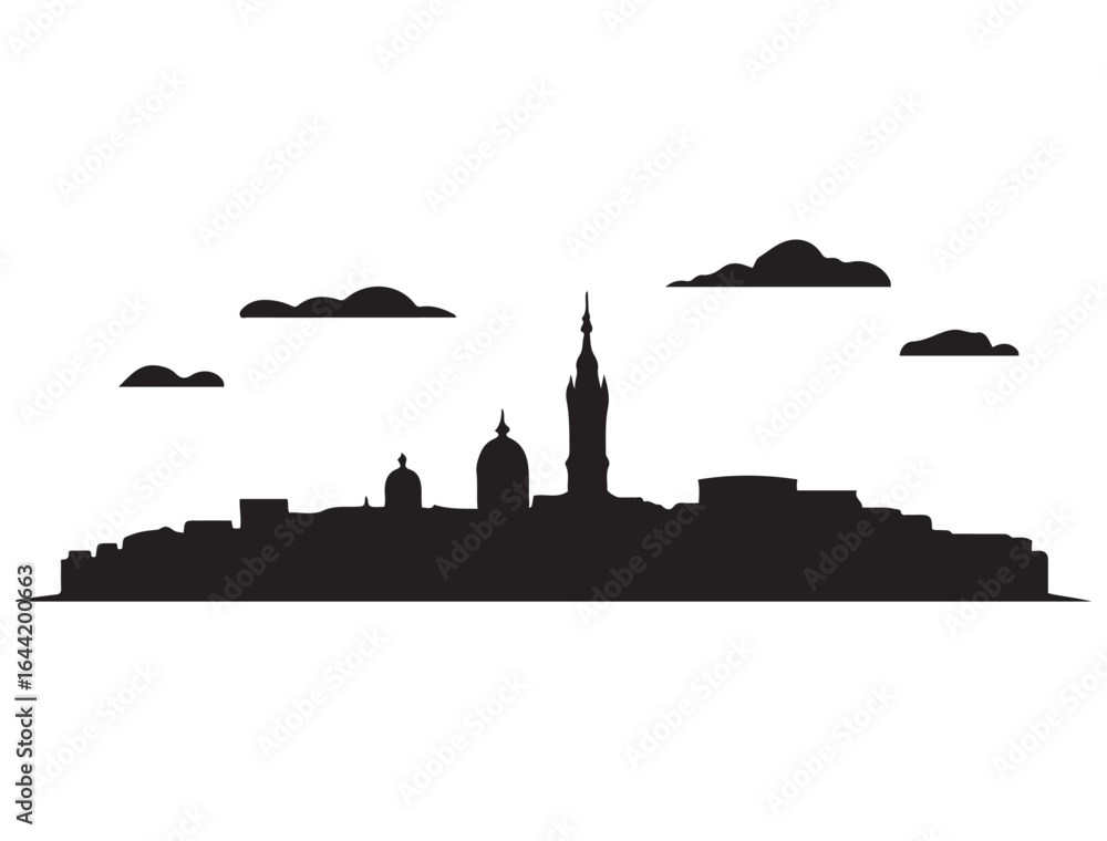 Obraz premium Marseille skyline silhouette. Landscape Marseille, France. Vector illustration. Vector black silhouette. with white background.