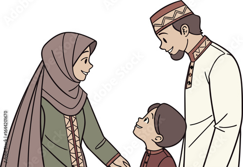 Islamic Family Illustration for Cultural and Social Art. Detailed Realistic Muslim Family Drawing for Community Projects. Professional Realistic Islamic Family Artwork for Religious Themes