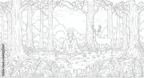 Peaceful Meditation in the Forest A Coloring Page