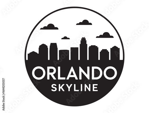 Orlando skyline. Circular style. Stock vector illustration. Vector black silhouette. with white background.