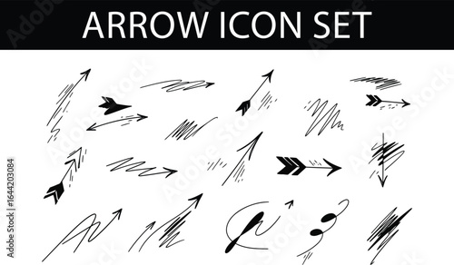 Vector art of handdrawn arrow icon set isolated on white background, featuring a variety of unique sketched designs for directional and navigational purposes in graphic design