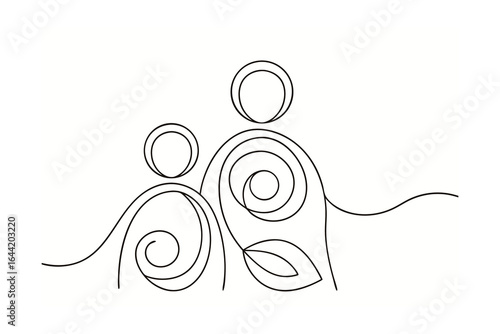 Minimalist single line drawing a mother child with abstract elements family love