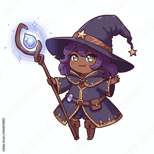 Cute black mage illustration on a white background