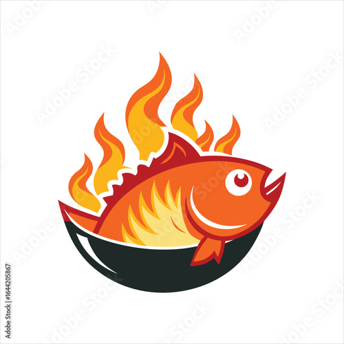 Cooking Fish Flame Icon Vector Graphic