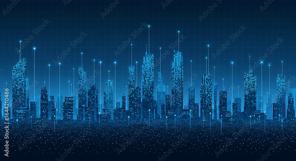 Fototapeta premium Futuristic Blue abstract Cityscape Illustration