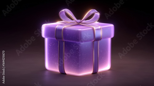 Glowing Purple Gift Box with Ribbon