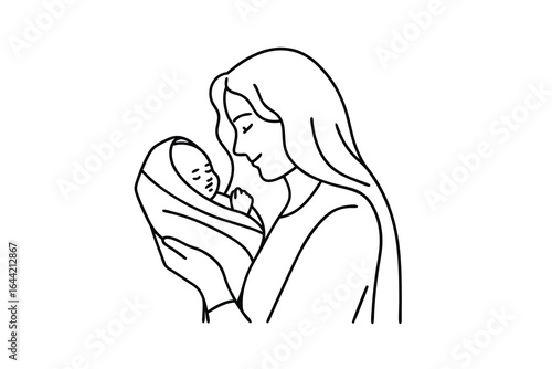 Mother holding baby tenderly love
