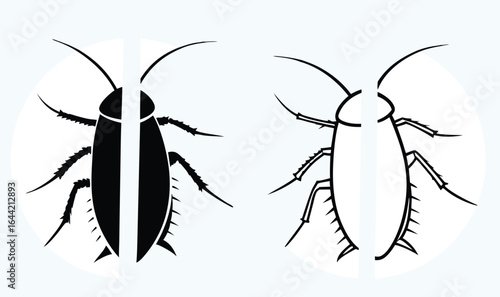 Black and White Cockroach Icons on Light Blue Background