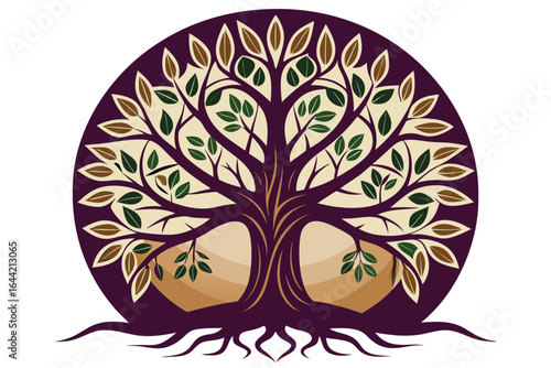Stylized Tree of Life with Roots and Leaves branches